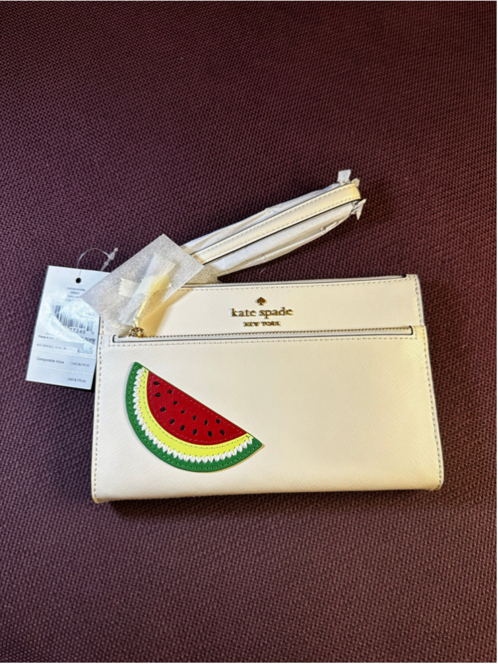 Kate Spade White & Red Watermelon Print Wristlet Zip Clutch